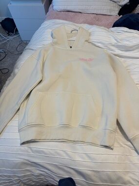 White Fox Boutique Cream Hoodie with Pink Logo